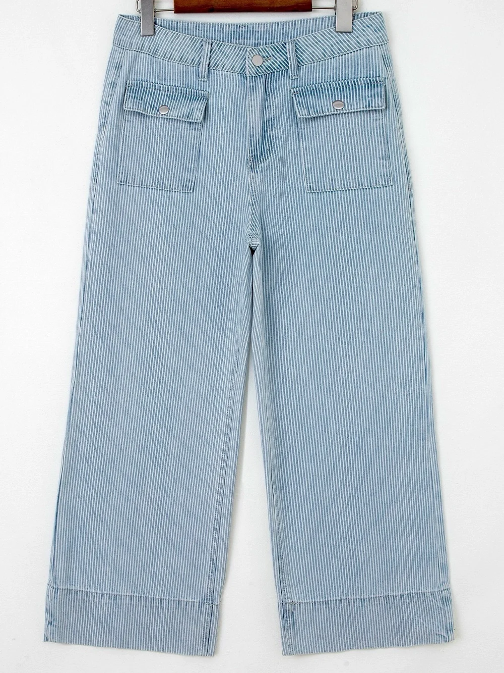 🩵Hello Gorgeous! Cute Striped Wide-Leg Cropped Jeans Light Blue